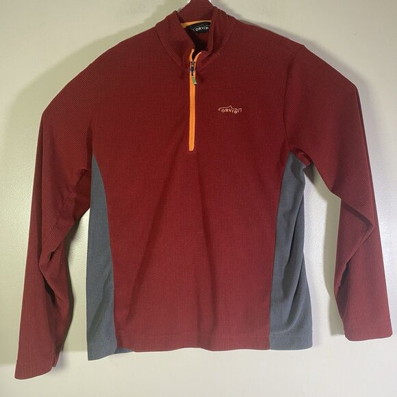 Orvis Troutbum Microgrid 1/4 Zip Waffle Fleece Men Medium Red 2H1F Outdoor - Picture 1 of 13